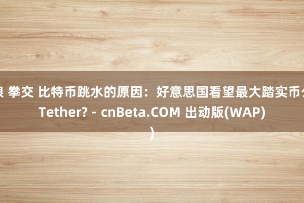 伪娘 拳交 比特币跳水的原因：好意思国看望最大踏实币公司Tether? - cnBeta.COM 出动版(WAP)